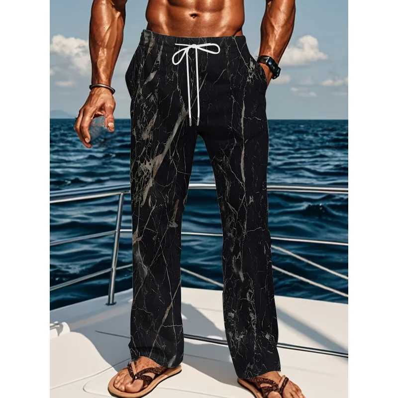 Mens Summer Fashion Casual Pants Lightweight Comfortable Solid Color With Stylish Print Drawstring For Sports And Casual Wear y250716