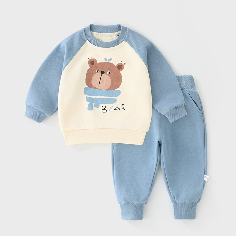 2025 fall new children's sweater set boys cartoon spelling sleeve sweater baby sweater pants two-piece set