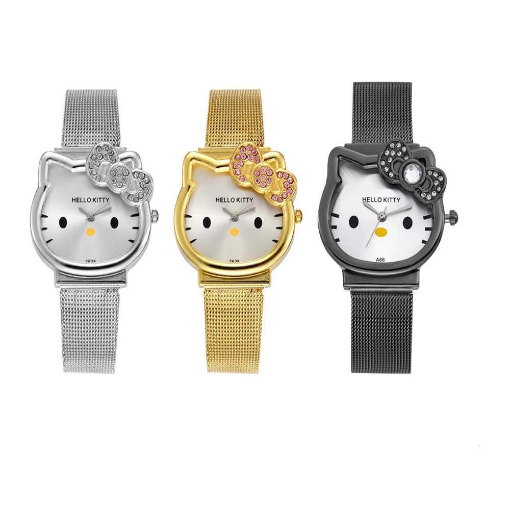 Sanrio Pink Diamond Cute Cat Bow Ladies Metal Cartoon Magnetic Watch Birthday Gifts for Kids Girls w250716