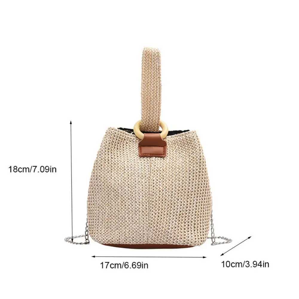 Casual Korean Style Straw Bucket Bag Handbag Tote Bag Woven Handbag Crossbody Bag Solid Color Small Phone Bag VacationW250716