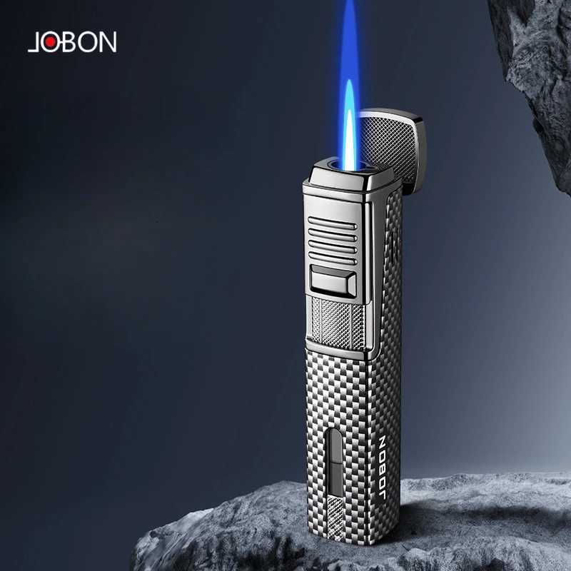 JOBON Metal Windproof Direct Blue Flame Butane Gas Torch Lighter with Visible Gas Window Portable Cigar Lighters Smoking Gift for Men y250716