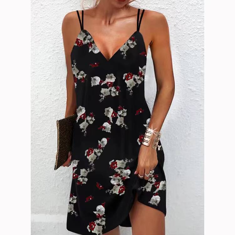 Summer Printed Beach Spaghetti Dress For Womens Fashion Sexy V Neck Plus Size S-5XL Loose Sleeveless Casual Female Vestidos dongdumaoyi
