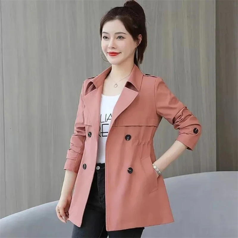 Womens Trench Coats Spring Autumn Jackets Lined Casual Coat Suit Collar Women Korean Fashion Womens Jacket 2025 Slim Pink 250715