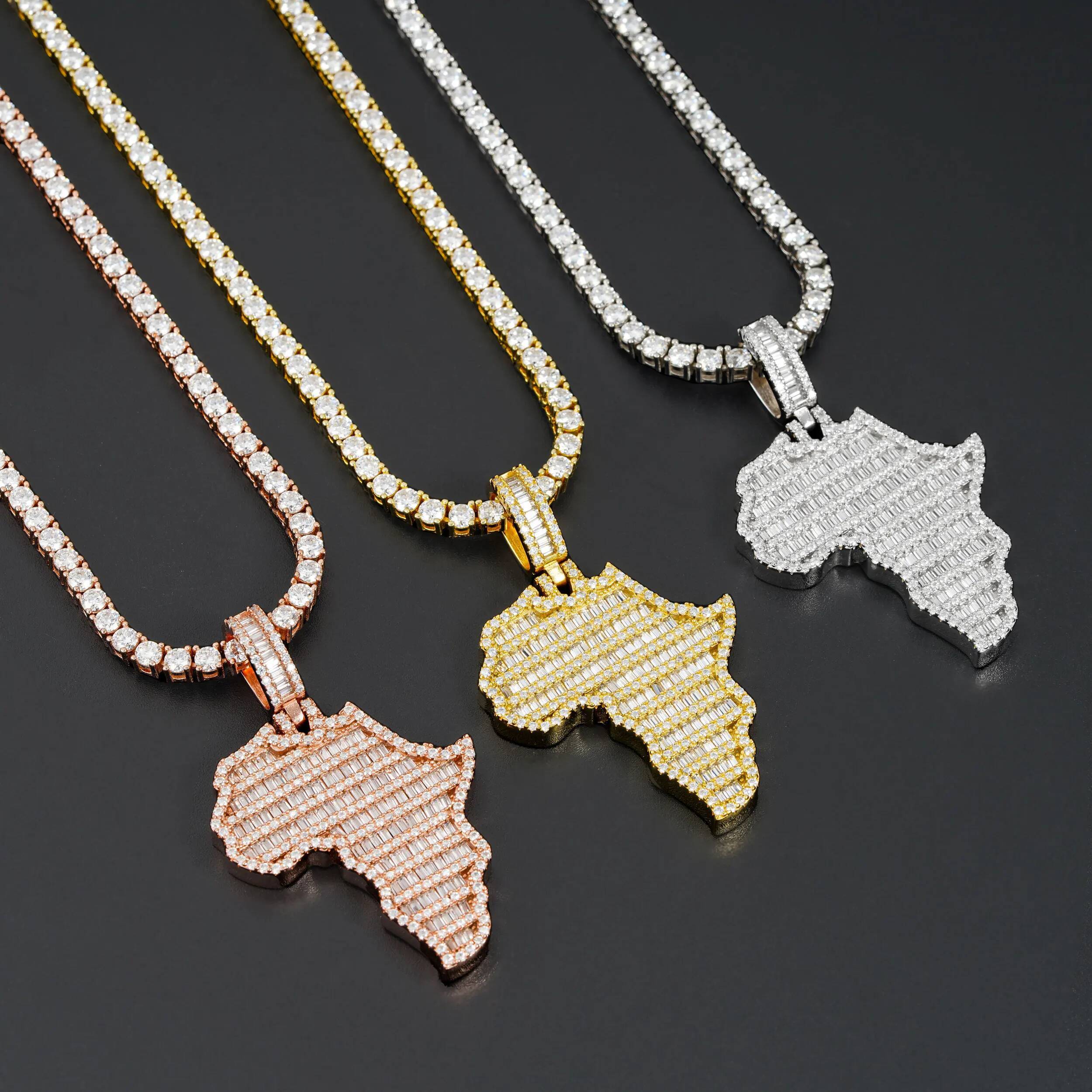 Hip-hop Iced Moissanite Africa Map Pendant Women Men S925 Silver D Color VVS Moissanite Diamond Pendant Tennis Chain Pass Tester