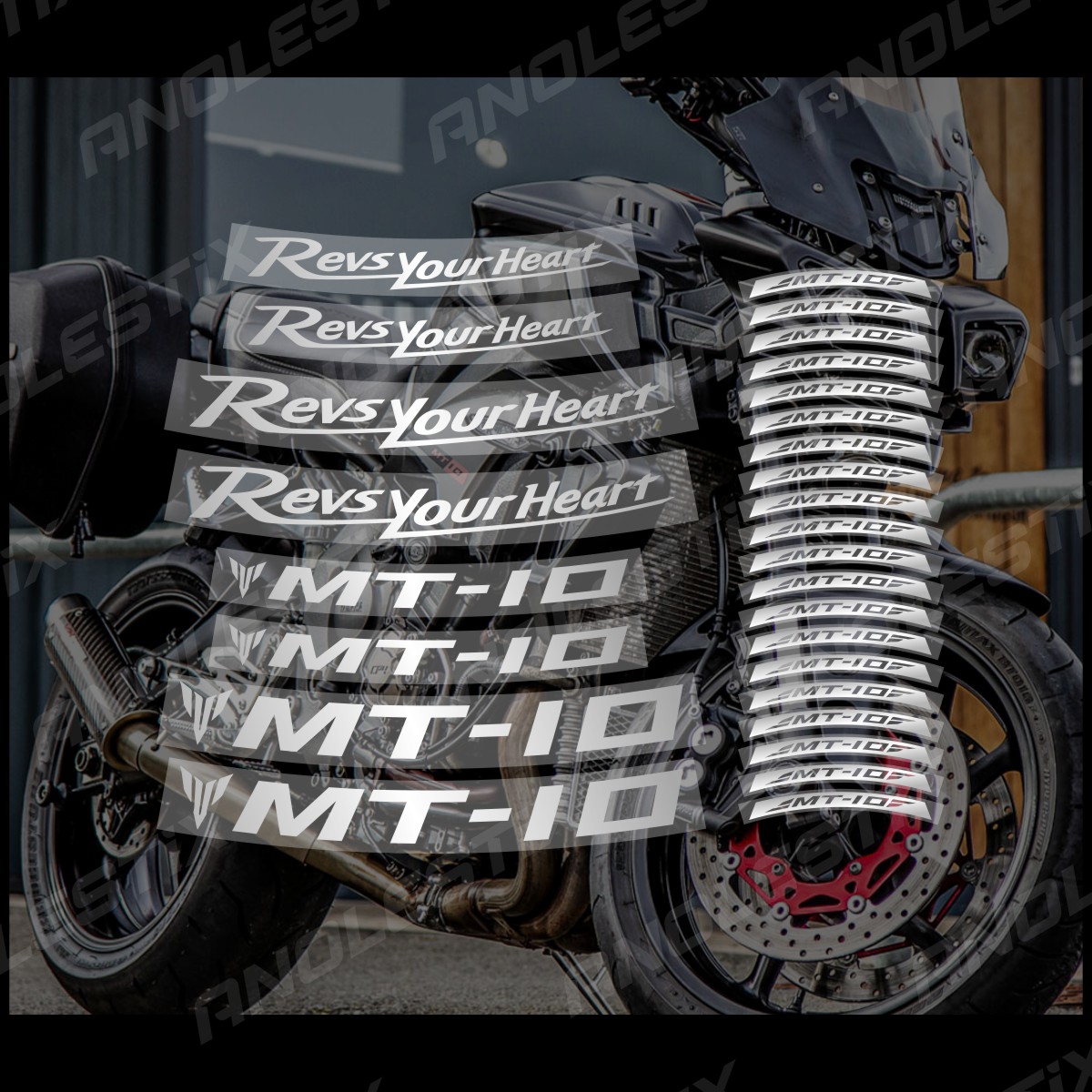 AnoleStix Reflective Stripes for Yamaha MT-10 Motorcycle Wheels - Durable Hub Decals