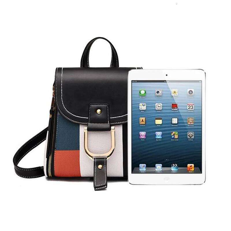 Splicing For Women PU Leather Plaid Multi-Function Knapsack Teenager School Bag Leisure Lock Backpack mochila