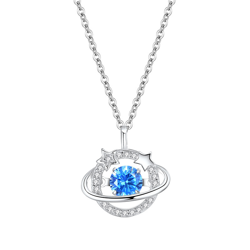 Celestial Blue - Stone Planet Necklace With Star & Rhinestone Rings Magical Sparkle For Everyday & Events High - Quality Jewelry