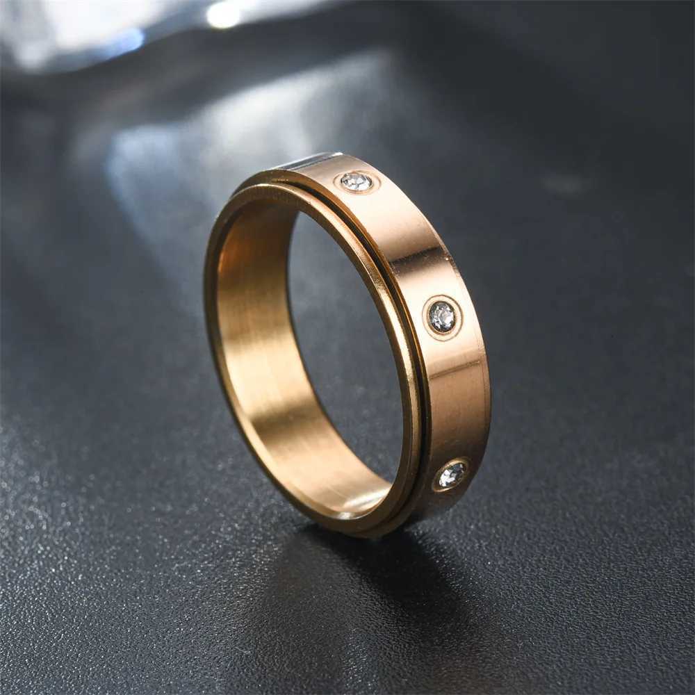 Crystal Anxiety Relief Spinning Ring For Couples Stainless Steel Rotate Freely Fidget Spinner Metal Rings Anillo Antiestres S250716