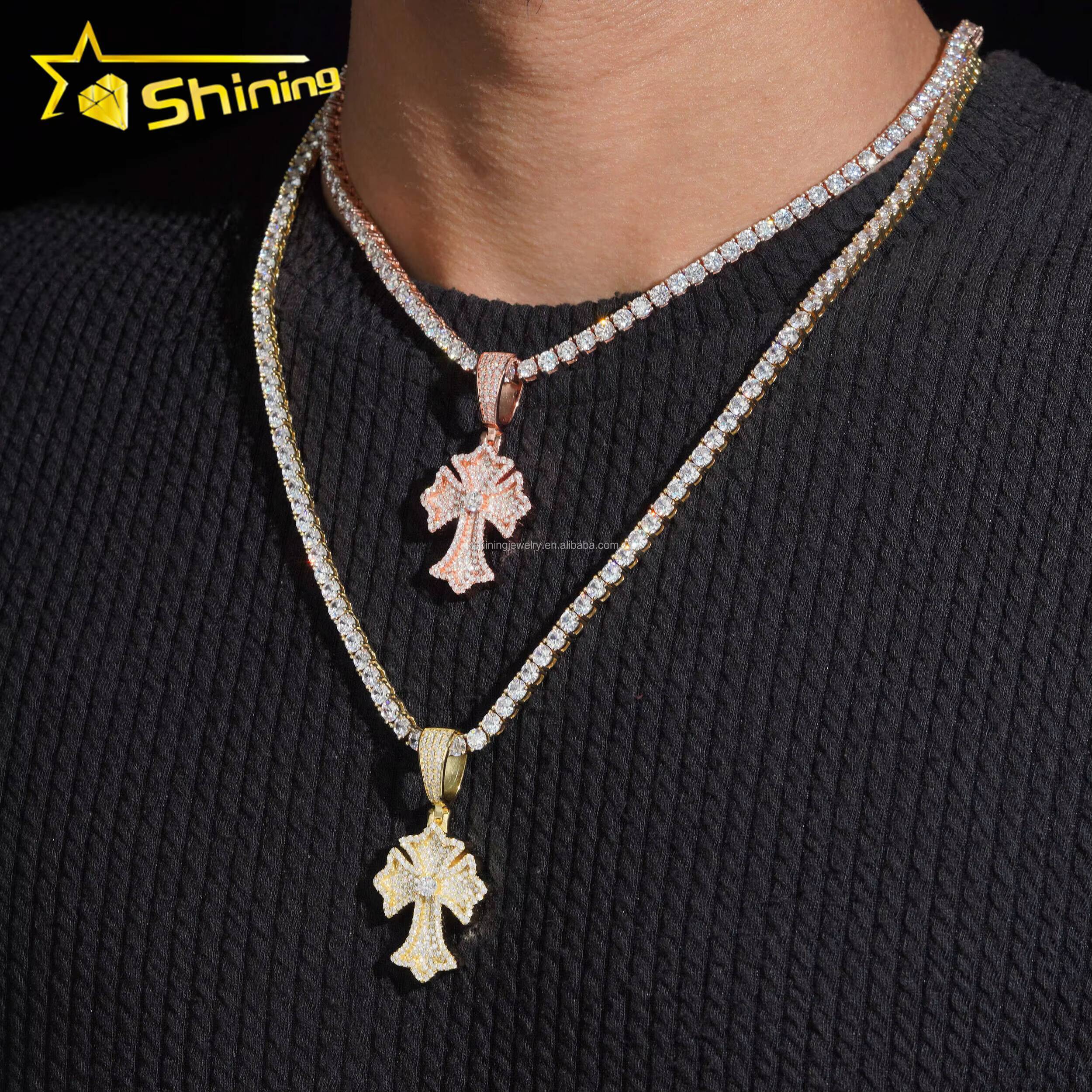 Bulk Stock GRA Certificate Hip Hop Fashion Man Stylish Rapper Jewelry VVS Moissanite Diamond S925 Silver Cross Pendant Necklace