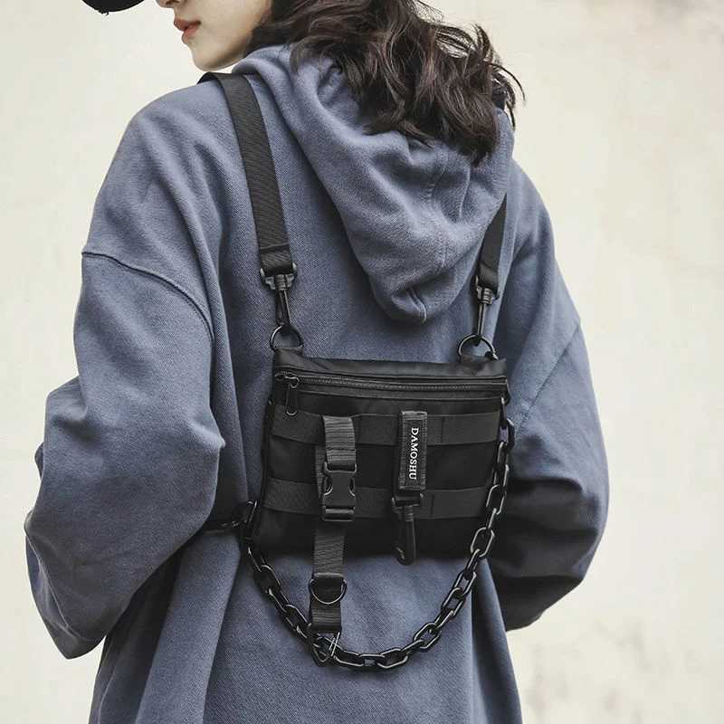 Shopper Nylon Shoulder Gothic Black Crossbody Messenger Tote Bags For Men Womens Hip Hop Techwear Satchel Waist Goth Handbags