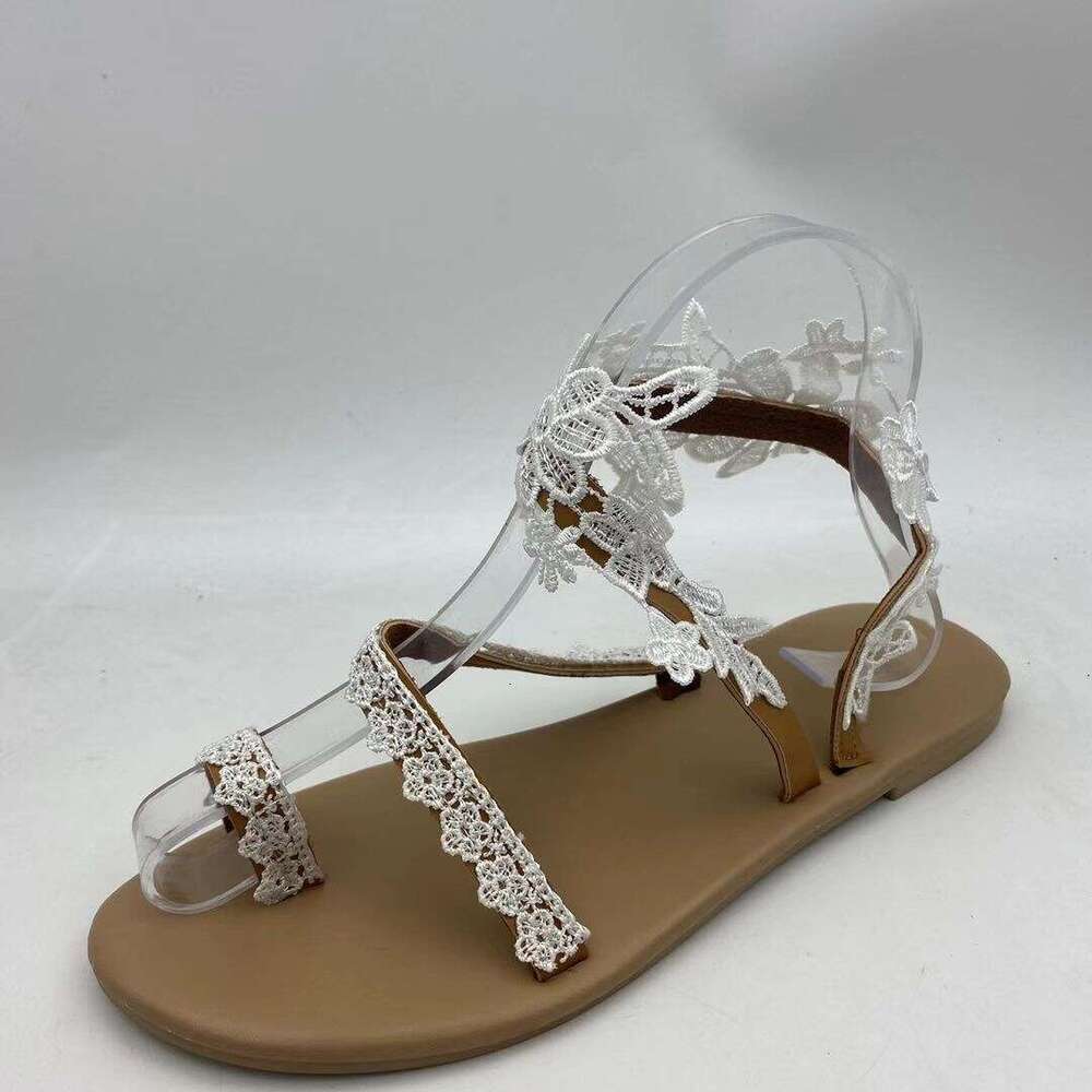 New Solid Color Open Toe Flower Flat Sandals Plus Size 35-43