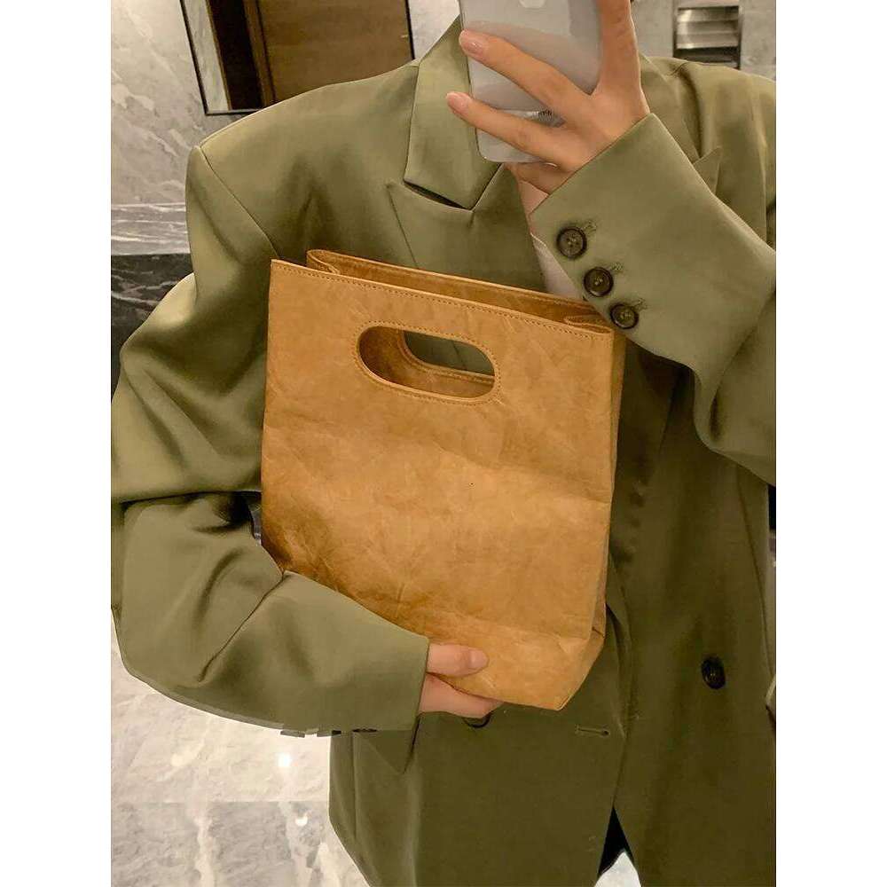 Women Kraft Paper Vintage Shoulder Bags Letter Solid Casual Tote Handbags Travel Shopping Pack