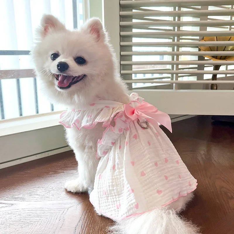 Summer Dog Cooling Dress Thin Bow Heart Print Clothes Pet Skirt Kitten Puppy Costume Chihuahua Bichon Yorkie Girls Vest 250711
