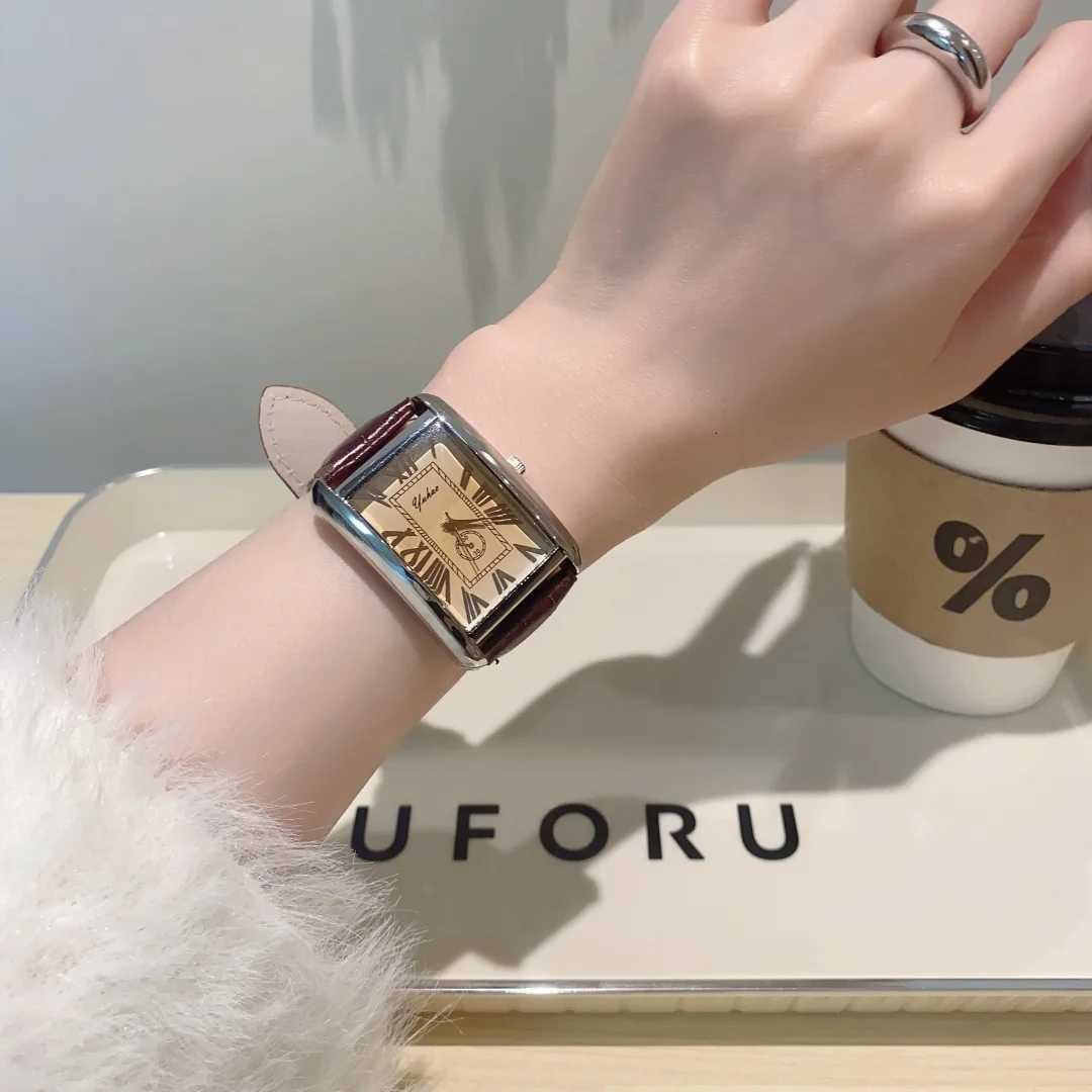 Retro Vintage Square Quartz Analog Silver Tone Case Crocodile Pattern Brown Leather Business Casual Dr Wrist Y250715