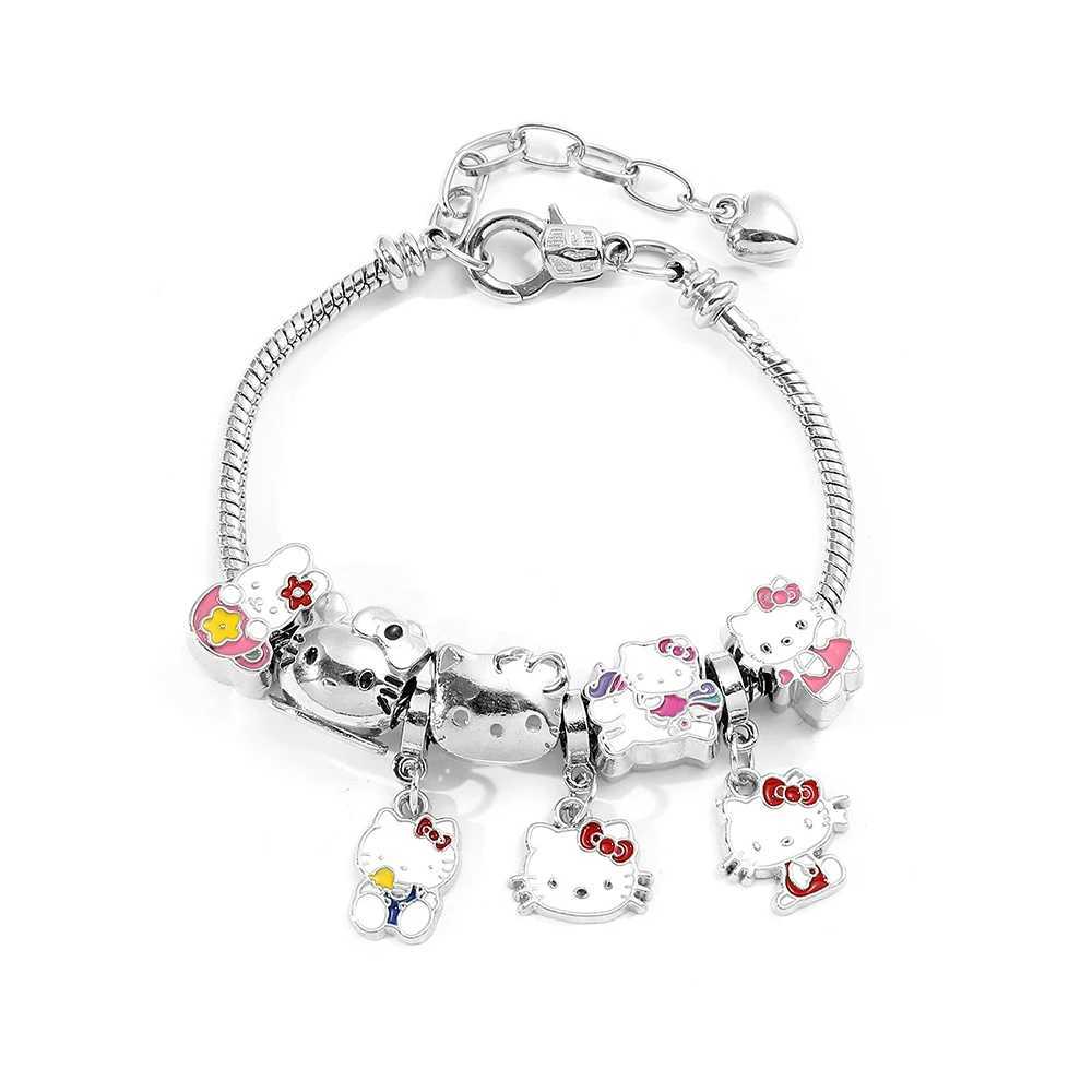 Sanrio 100% Authentic Original Product Kawaii Hello Kitty Bracelet Anime Sanrios Cute Figure Kitty White Beads Pendant DIY w250716