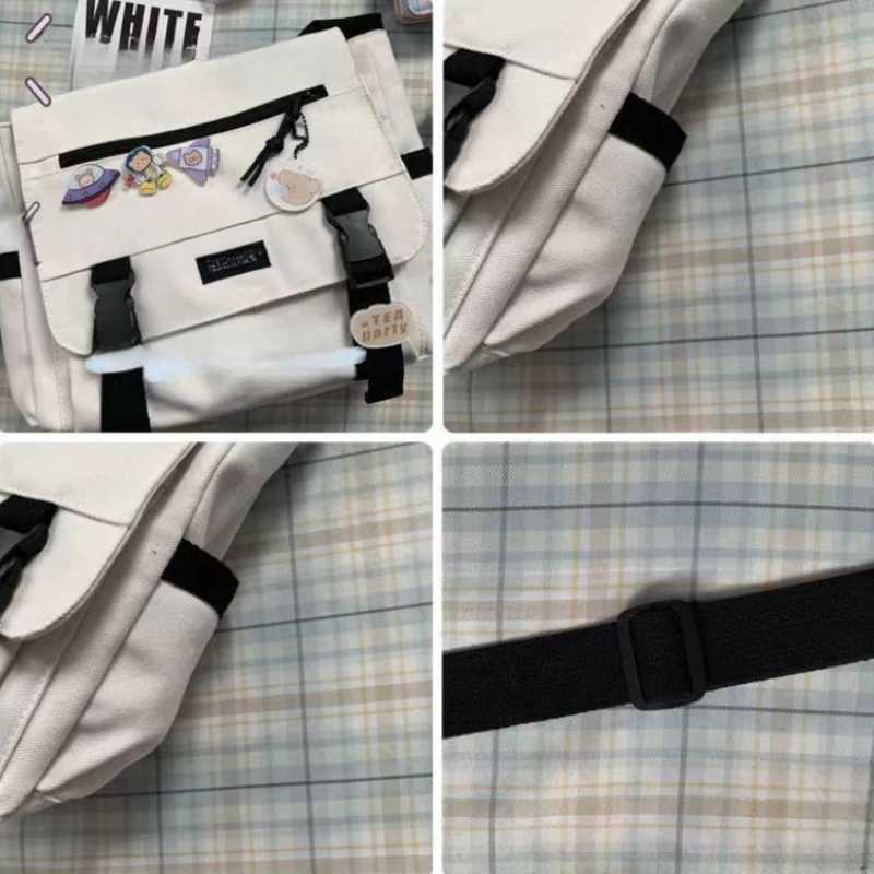 Japanese Harajuku Canvas Messenger Bags Korean INS Streetwear Crossbody Bag Unisex Student Casual Shoulder Bags