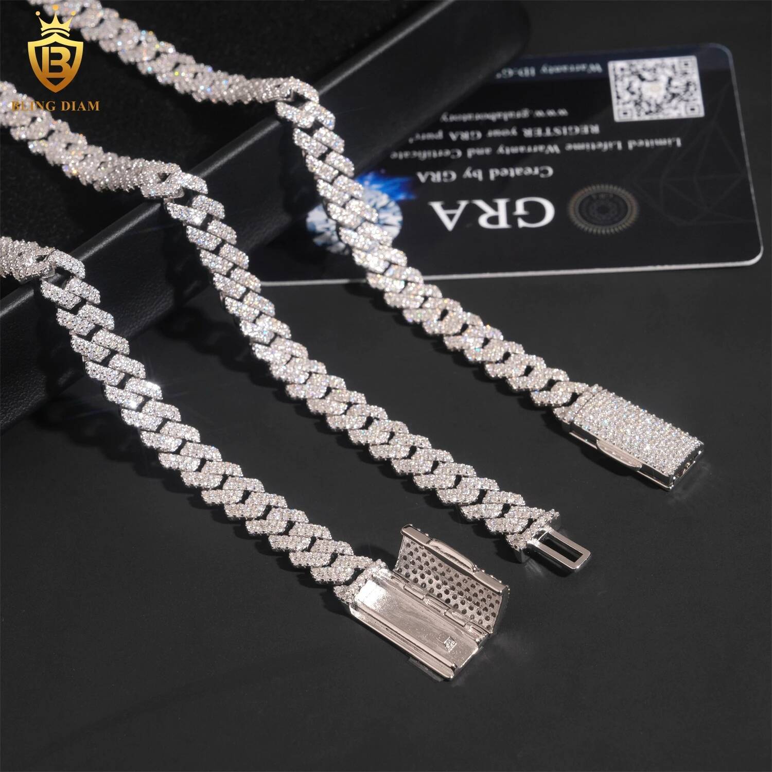 8MM Width Men Cuban Necklace Bracelet 925 Silver D Color VVS Double Row Moissanite Hip Hop Jewelry