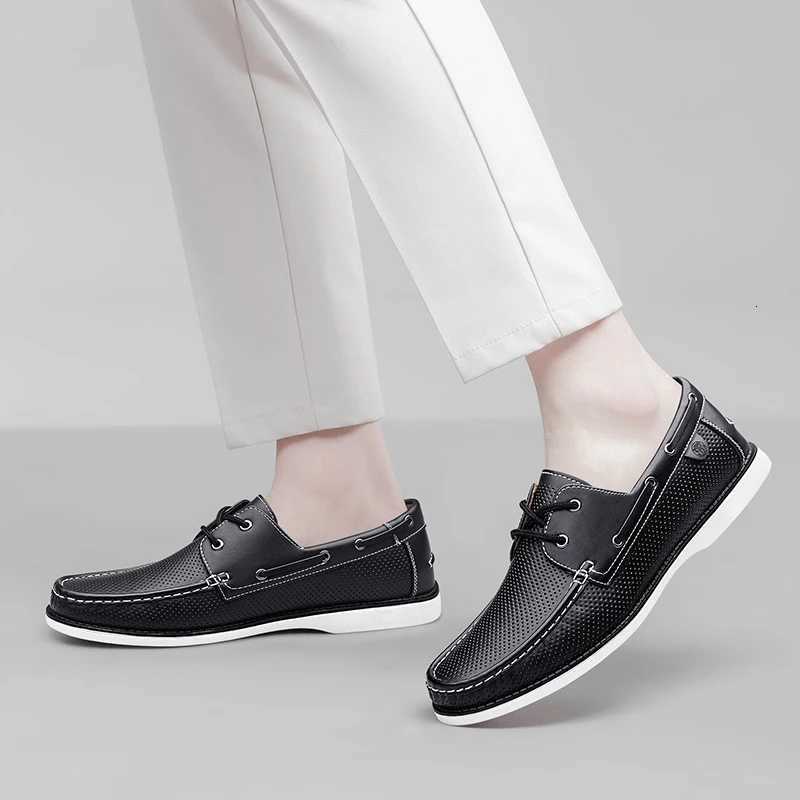 100% Hand-Stitched Comfortable Breathable Lace-Up Loafers Fashionable Boat Shoes for Men W250716