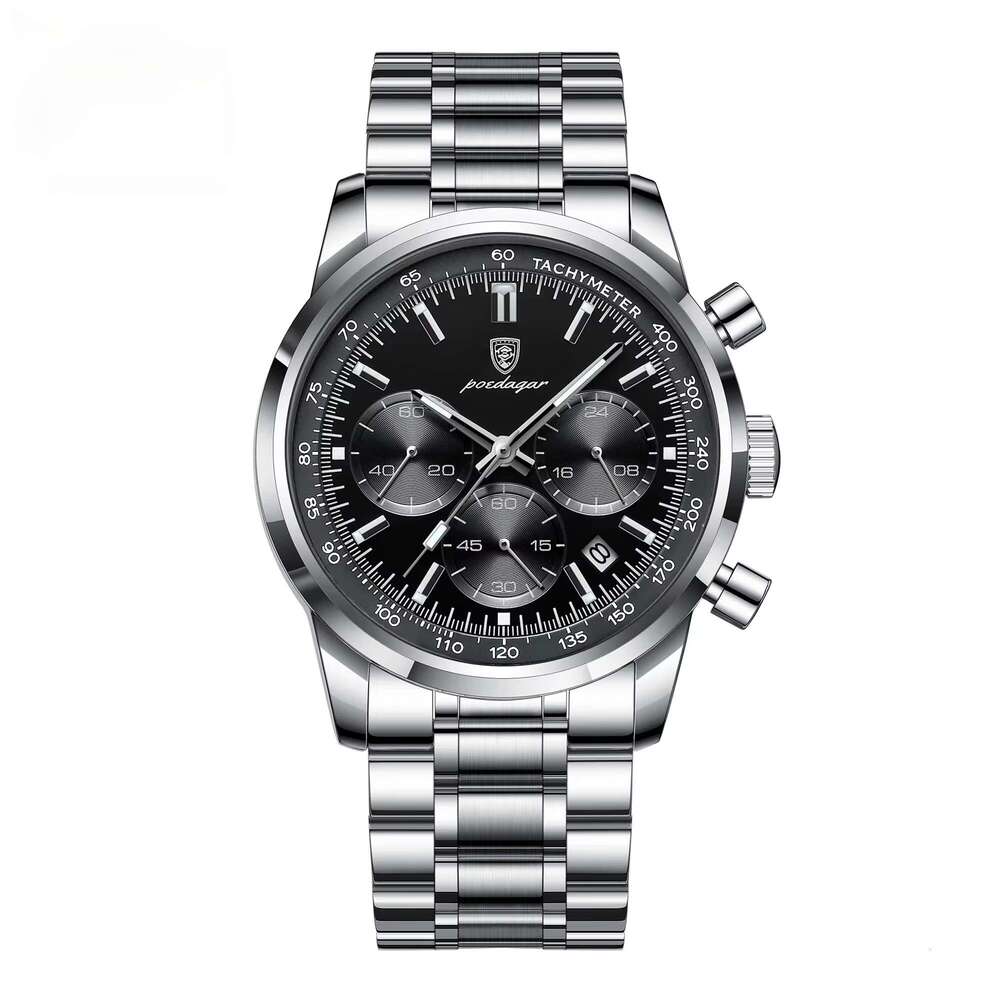 DHwatches Men's Chronograph Watch - 30M Waterproof Stainless Steel Quartz Wristwatch with Date & Tachymeter (Model 921)