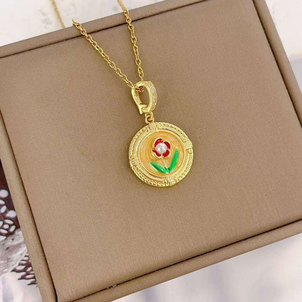 Monet Oil Painting Colorful Tulip Necklace Non-Fading Collarbone Chain Mother's Day Birthday Gift For Best Friend C0f