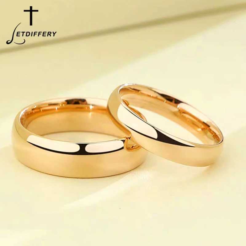 Letdiffery Simple 2/4/6/8mm Stainless Steel Wedding Rings Golden Smooth Women Men Couple Ring Fashion Jewelry S250716