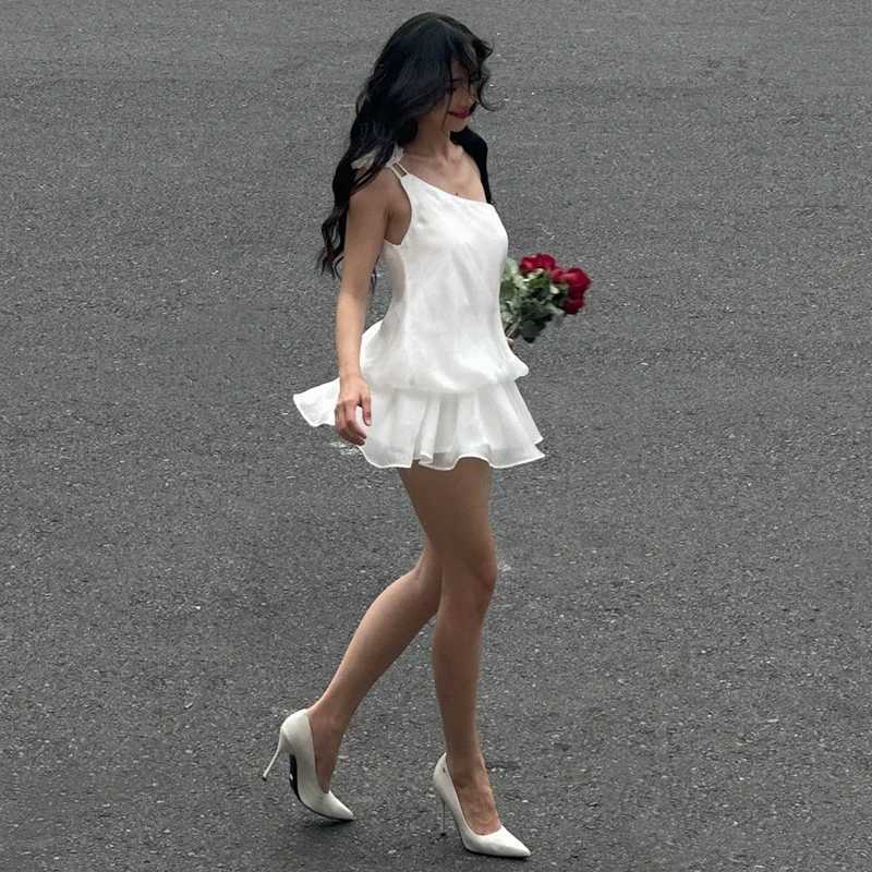 Candyhot Solid Ruffle Chic Single Shoulder Backless Elegant Bodycon Mini Dress Spring Summer Prom Party Evening Women Dresses R250716