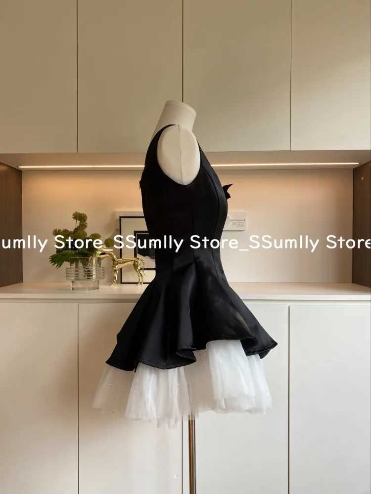 French Elegant Princess Style Slim Dress Women Mesh Black White Contrasting Puffy Dresses Summer Hepburn Chic Party Clothes 2025 R250716