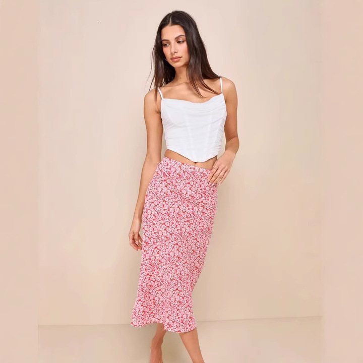 2025 Cross-Border European and American Floral High-Waisted A-Line Skirt French Gentle Elegant Style Amazon