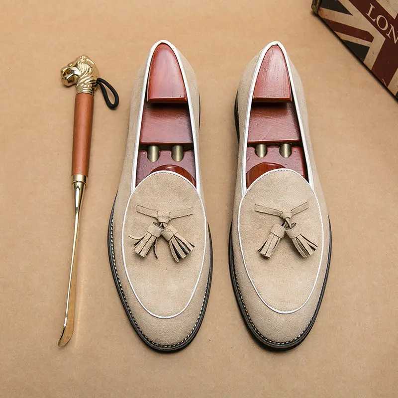 Soft Loafers Black Flat Mens Leather Shoes with Tassels Suede Male Casual Shoe Moccasin Pointed Toe Common Low Price Adults Pu W250716