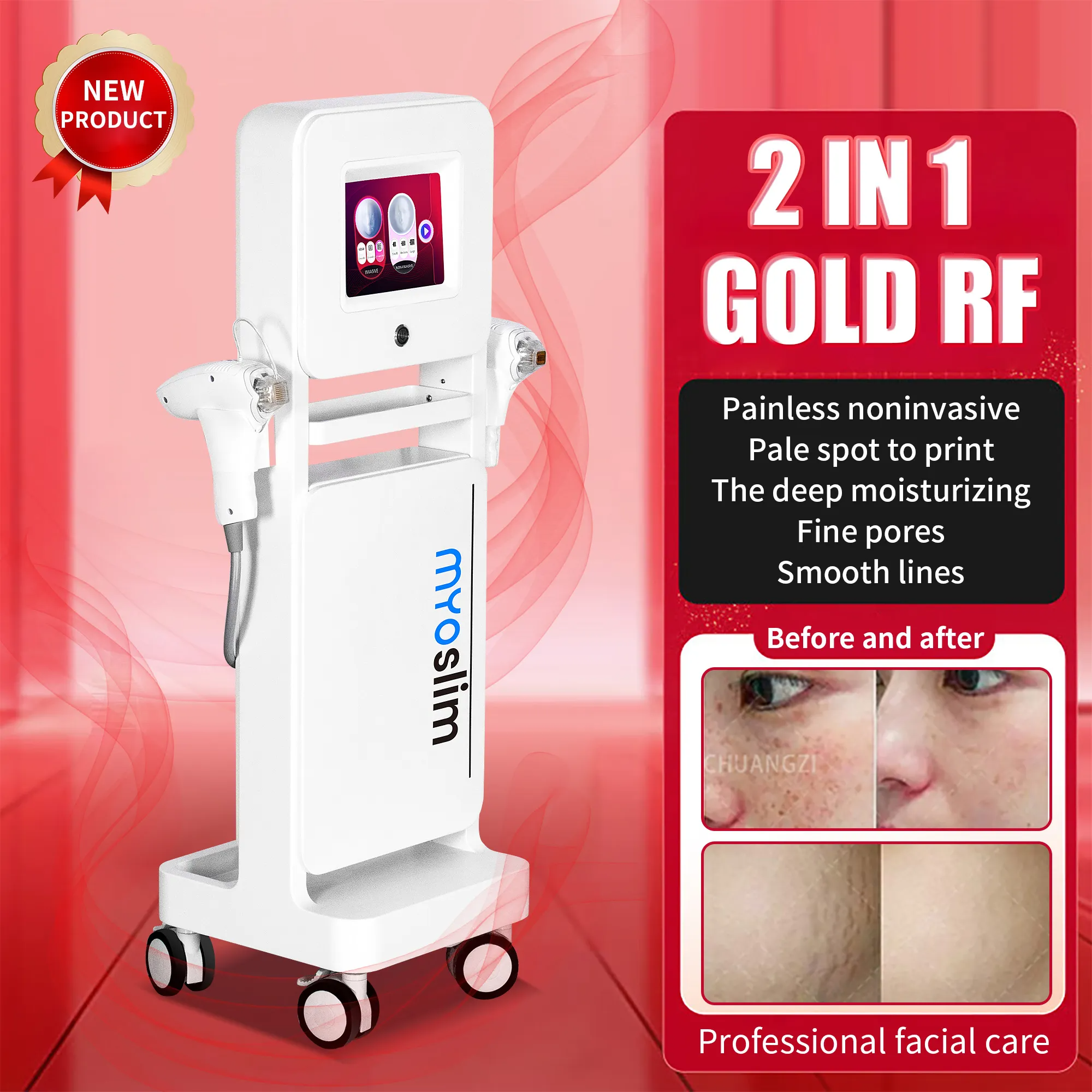 Gold Rf Microneedling Equipment Facial Lifting and Firming Device to Reduce Wrinkles and Shrink Pores Beauty Salon Skin Care Equipment