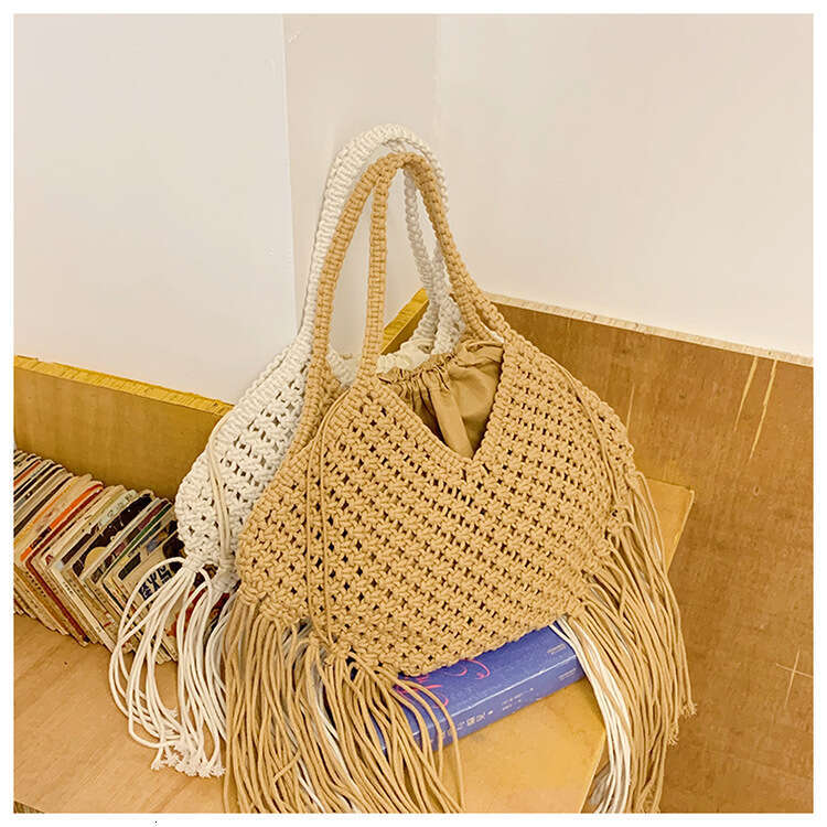 Straw Weave Tassel Tote Summer Beach Bags for Women Large Capacity Fashion Shoulder Bag Lady Handbags and Purses