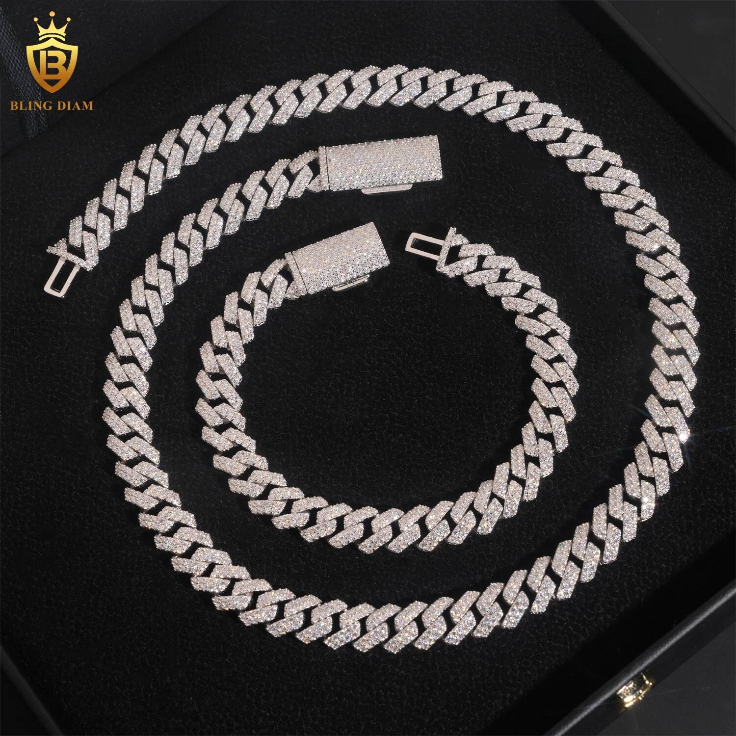 Hip Hop Jewelry 10mm Iced Out 925 Silver Gold Plated D Color Link Moissanite Cuban Chain Bracelet Necklace