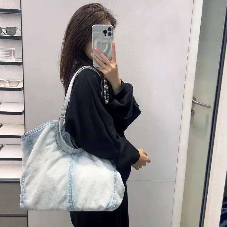 Casual Denim Canvas Messenger Bags For Women Lage Capacity Tote Simple Solid Female Shopper Shoulder Bag Handbags