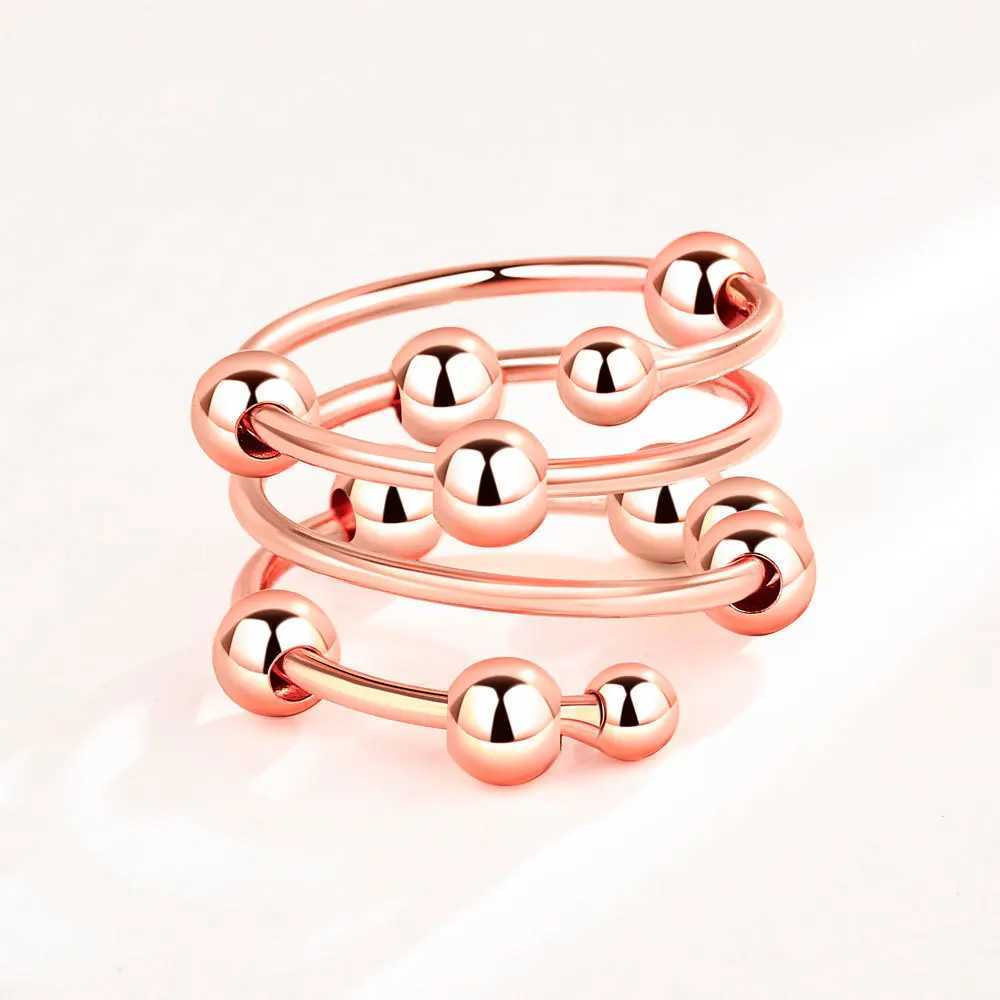Rotating Stacking Round Beads Anxiety Fidget Rings For Women Twisted Metal Copper Wedding Anti Stress Ring Jewelry Bague Femme S250716