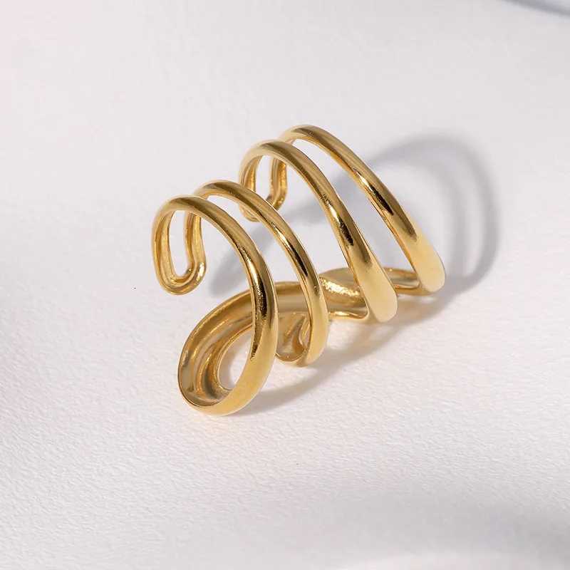 Stainless Steel Fashion Waterproof Open Ring Vintage Geometric Irregular Line Rings for Women Men Party Gift Temperament Jewelry S250716