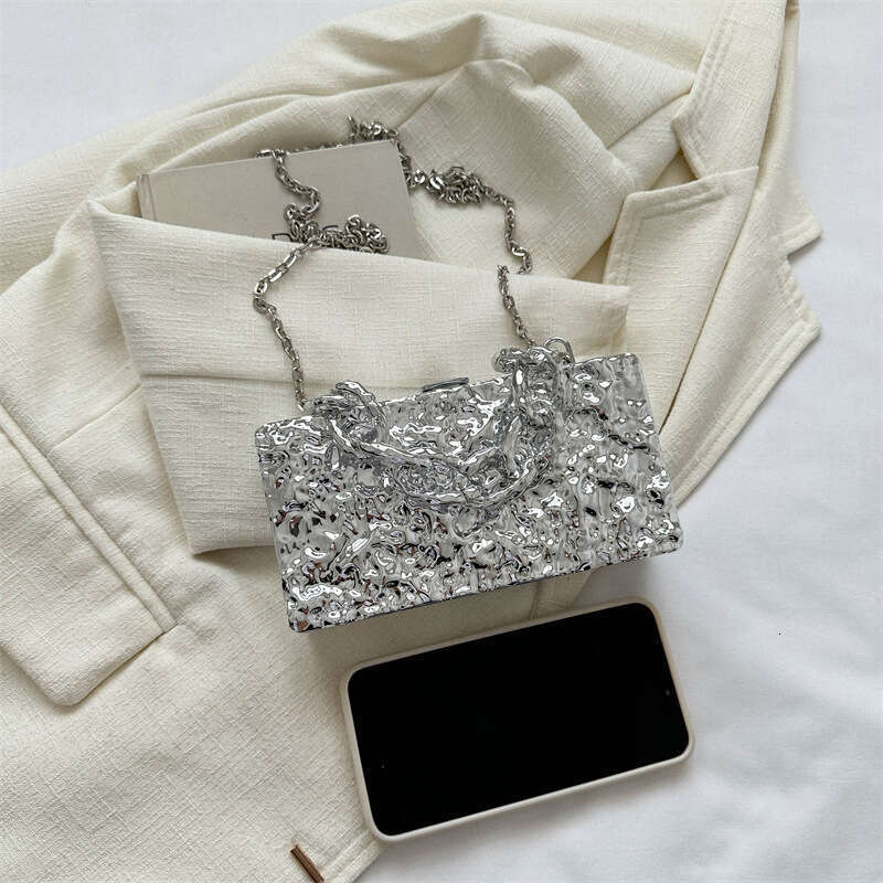 Acrylic Ice Crack Pattern Box for Women 2025 Summer Personality Thick Chain Handbag Crossbody Evening Bag Trendy