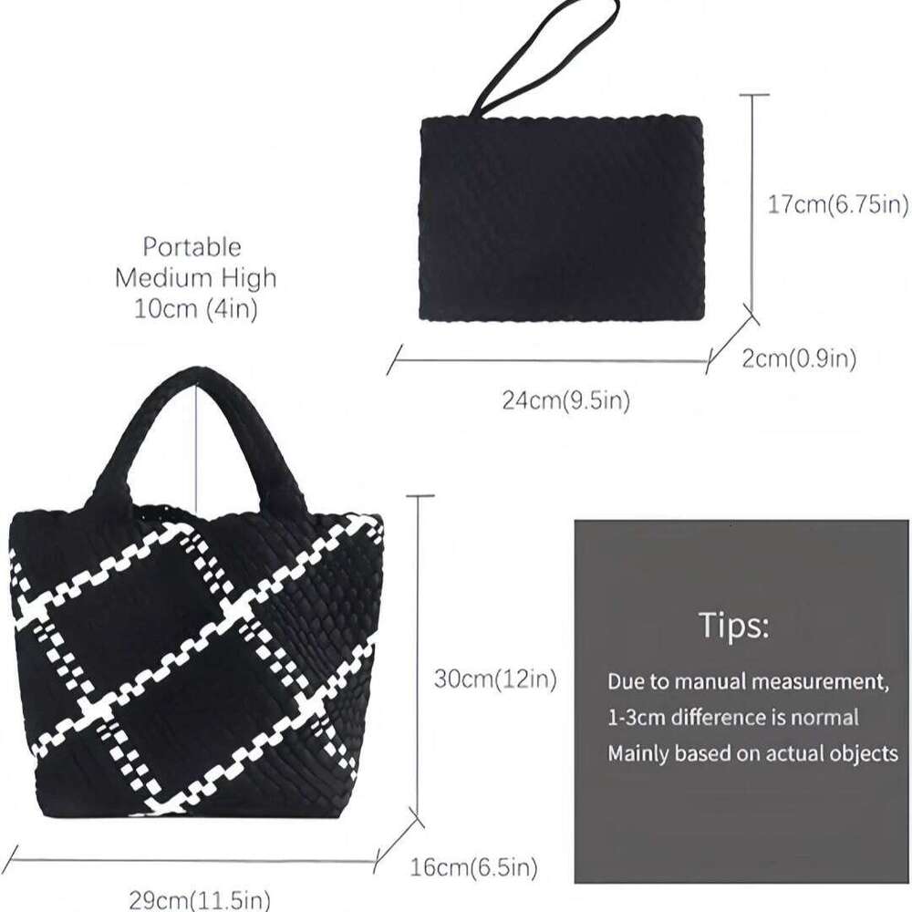 Woven for Women, Summer Beach Handbag Purse Retro Handmade Travel Shoulder Set Neoprene Weave Tote Bag