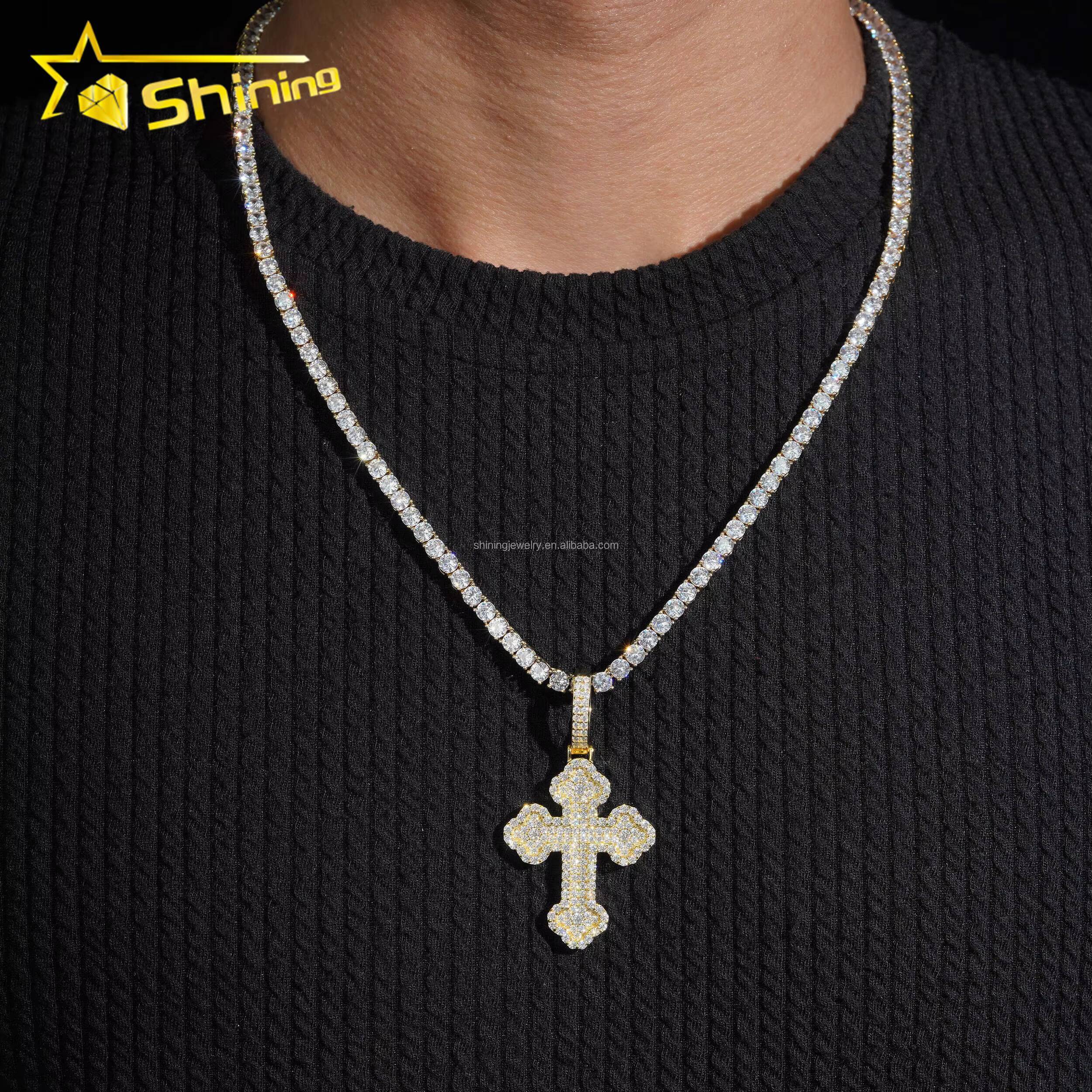 Drop Shipping Low Price High Quality Hip Hop Fashion Man Stylish Rapper Jewelry FL Moissanite Diamond S925 Silver Cross Pendant