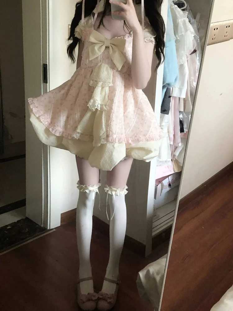 Japanese Sweet Print Patchwork Fairy Dress Summer New Design Sense Sleeve Women Party Dresses Harajuku Kawaii Slim Outfits 2025 R250716