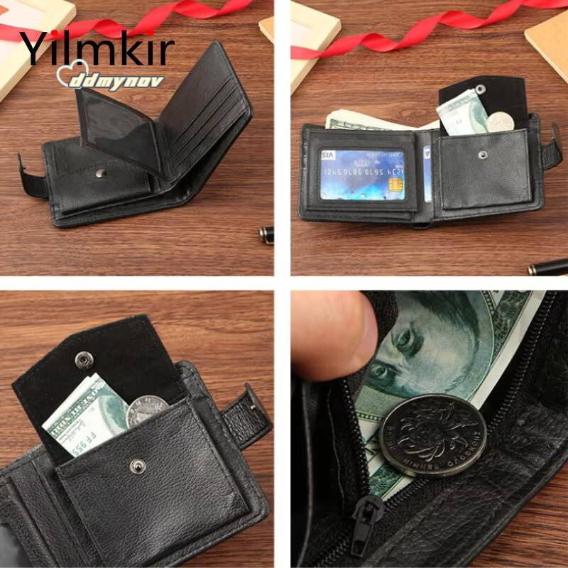 PU Leather Wallet Functional Zipper Buckle Mens Purse Business Short Multi Card Slot Moneybag ddmynov