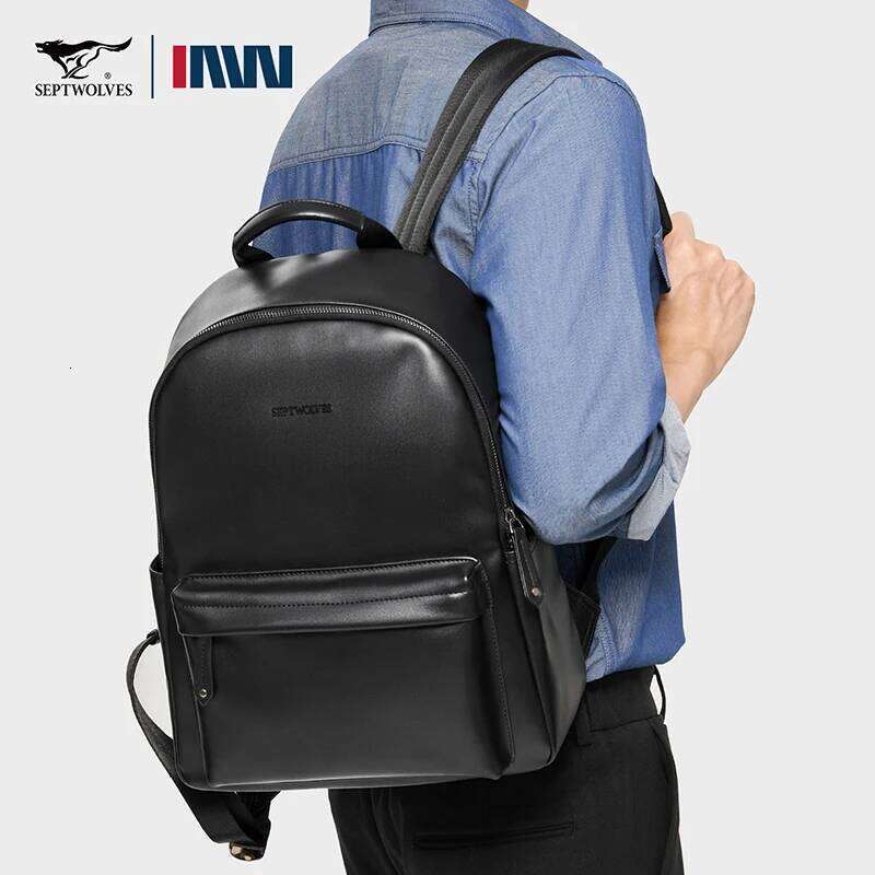 Septwoes Casual Business Large PU Leather Backpack Men Women Waterproof Laptop School Bag Male Classics Travel Knapsack