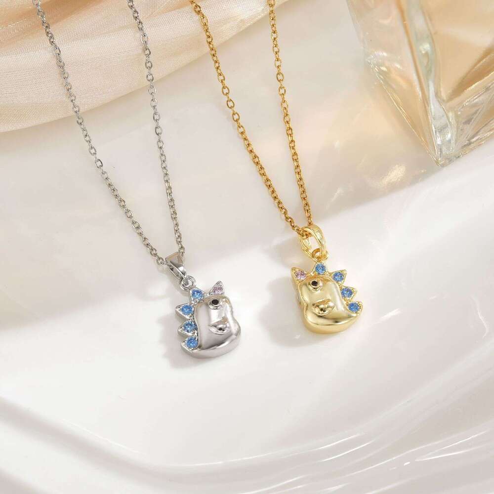 Premium Little Unicorn Couple Best Friend Series Micro Pave Zircon Fashion Versatile Necklace E67