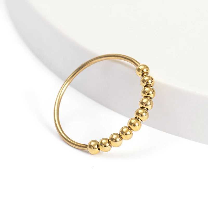 New Fashion Beads Anxiety Rings For Women Men Stainless Steel Rotate Freely Spinner Ring Couple Trend Simple Jewelry Wholesale S250716
