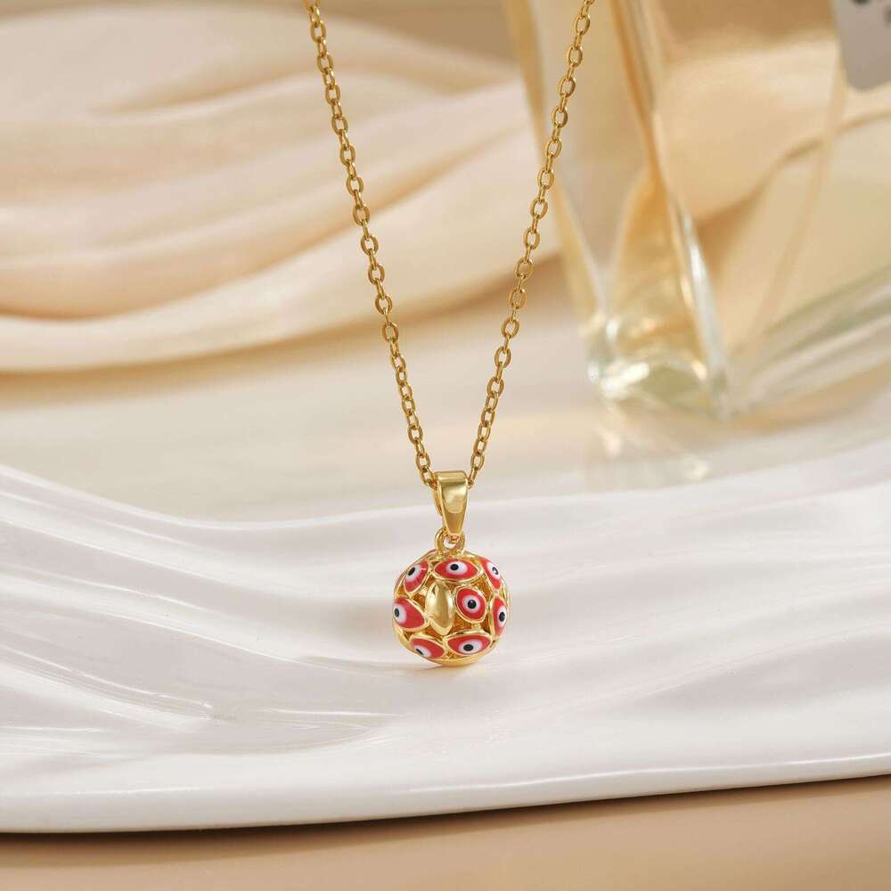 Exaggerated Design Round Ball Demon Necklace For Women Hot-Selling Eye Titanium Steel Collarbone Chain E9a