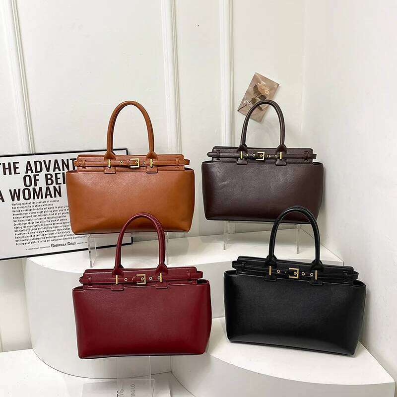 Large Size Women Top-handle Bags Retro Pure Color Big Capacity Shopping Totes 2024 Winter Latest Trendy Designer Handbags