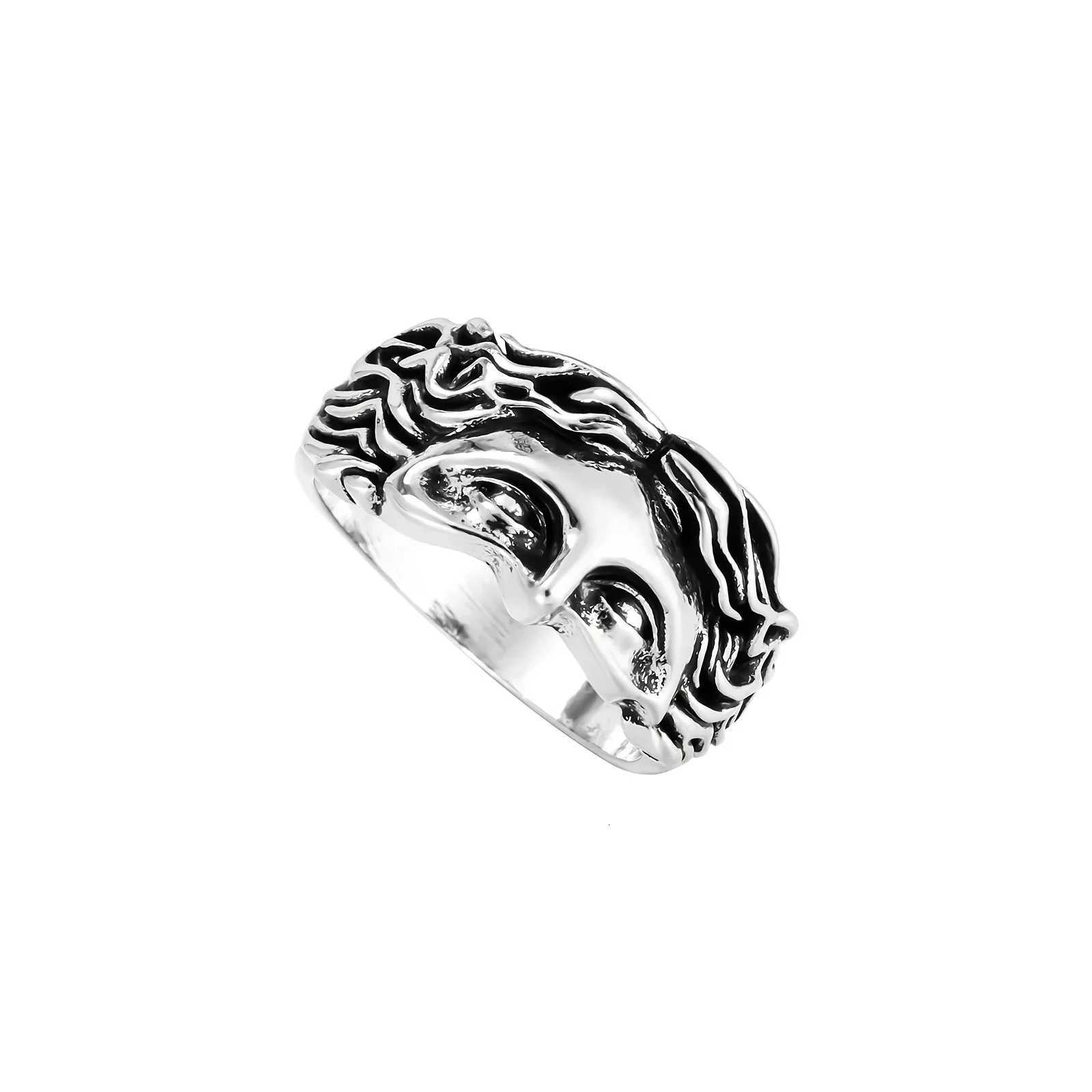 Vintage Gold Color Jesus Half Face Open Ring for Men Women Retro Religious Belief Jewelry Pure Copper Finger Rings Bands Gifts S250716