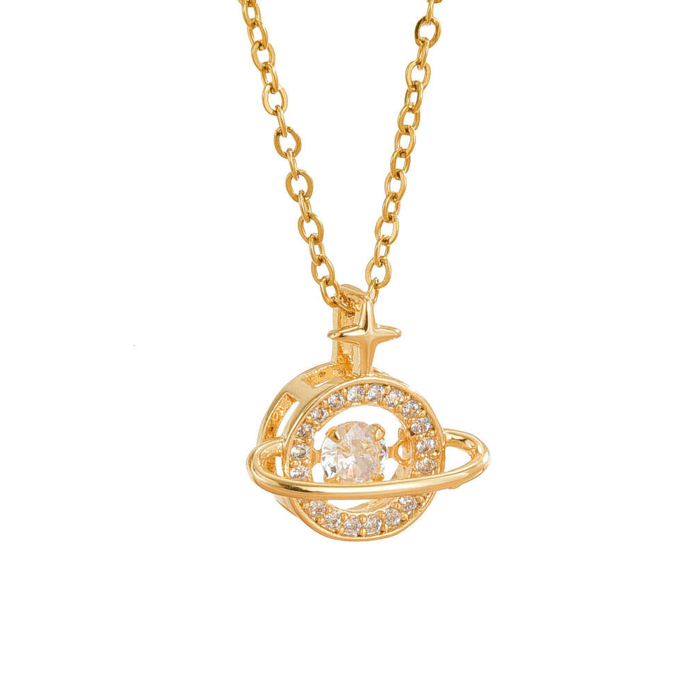 Smart Series Planet Copper Gold-Plated Necklace Niche Fashion Light High-End Clavicle Chain 8D0