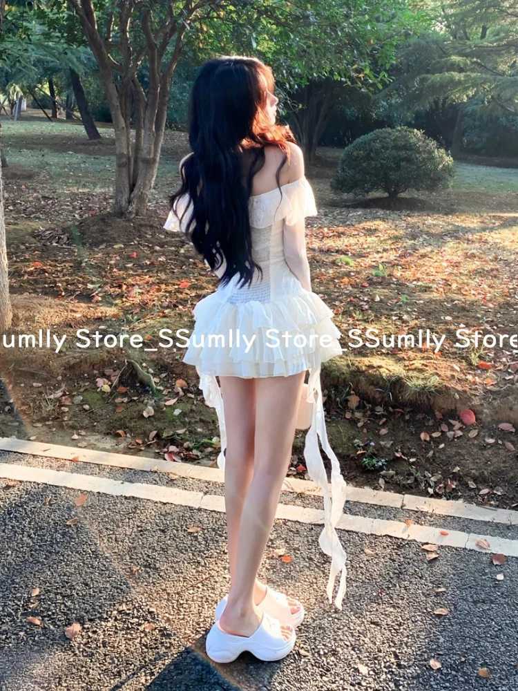 France Sweet Off Shoulder One Piece Dress Women Elegant Sexy Slim Party Clothes Female Korean Chic Design Fairy Dresses 2025 New R250716