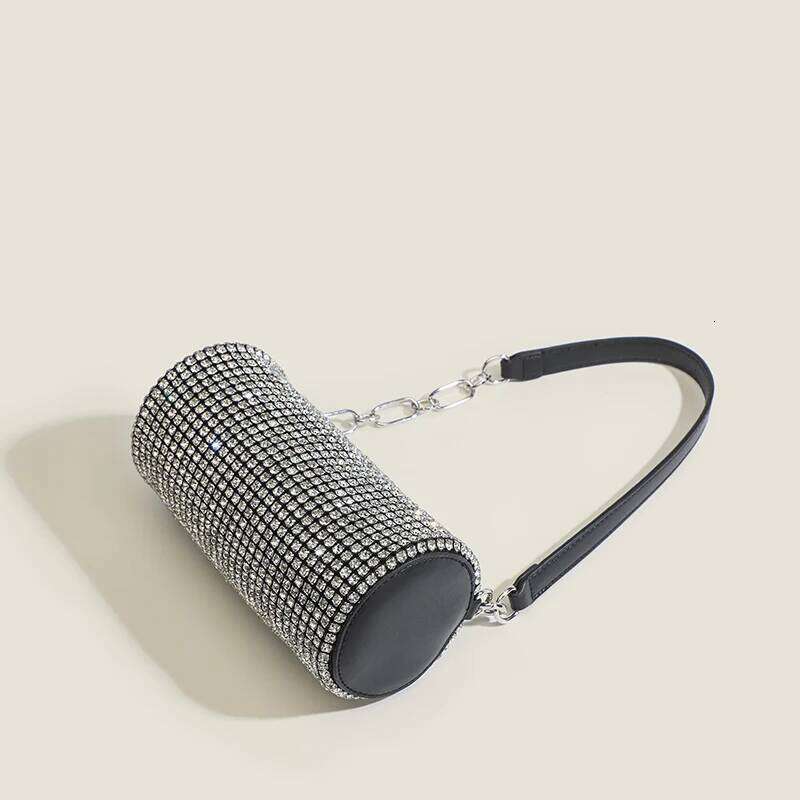 2025 New Women's Fashionable Crystal Shiny Dinner Handbag Design Banquet Horizontal Rhinestone Small Armpit Ba