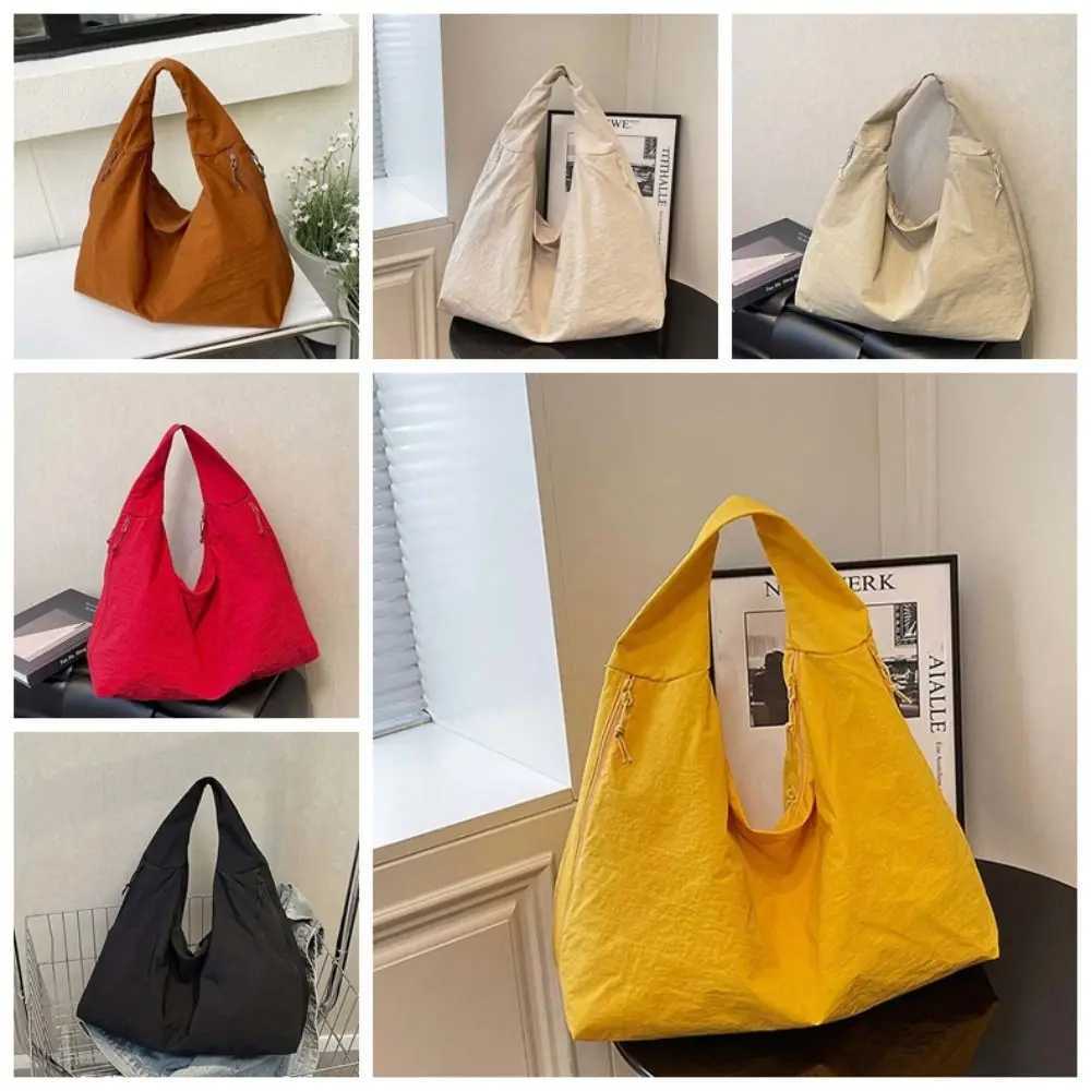Casual Nylon Shoulder Bag Multi-Pocket Japanese Style Large Capacity Tote Bag Soft Double Zipper Design Storage Pouch School